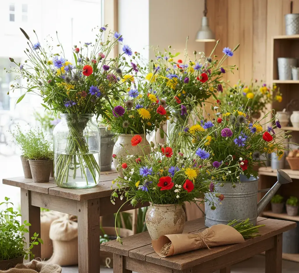 Romantiske rosebuketter i røde og lyserøde nuancer