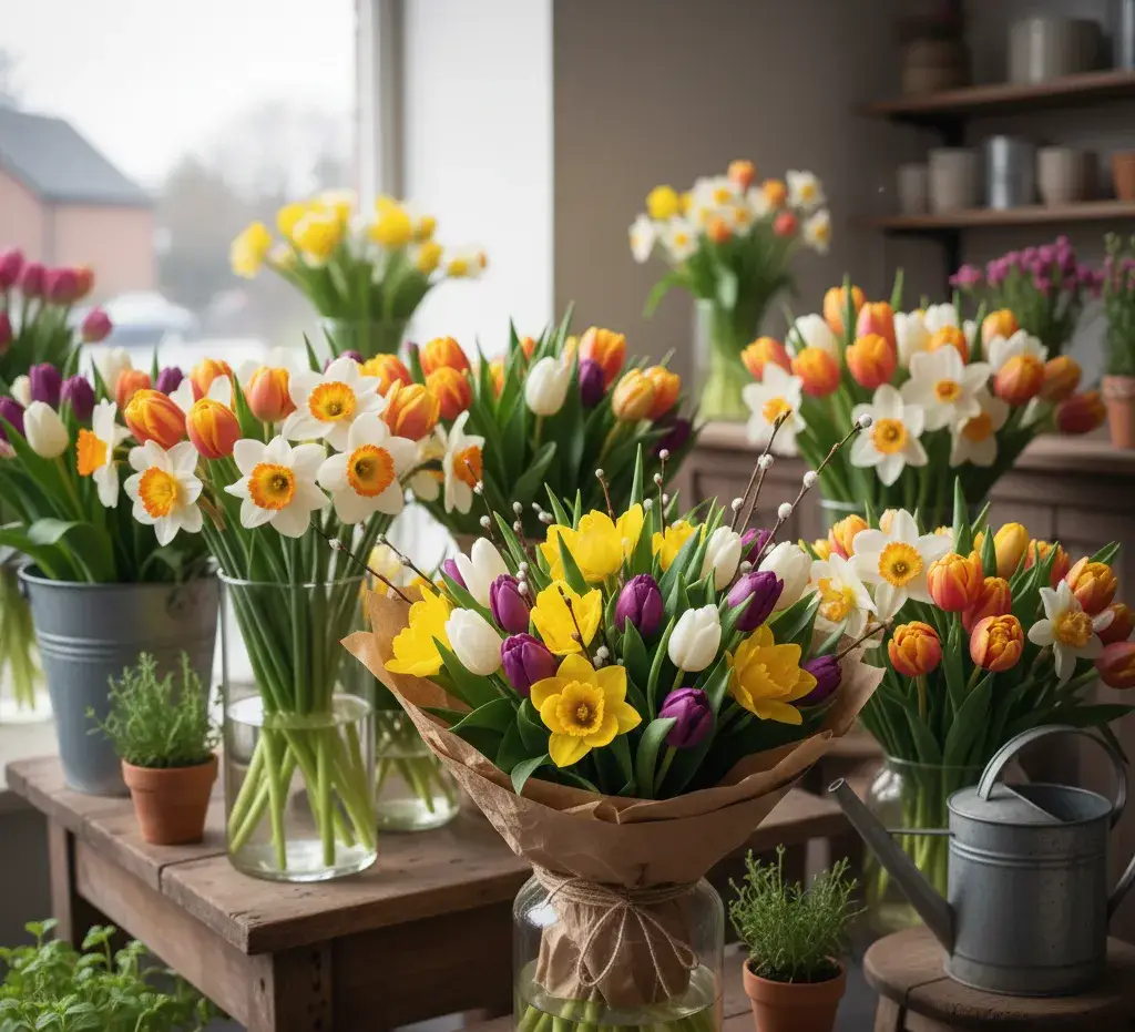 Vilde blomster i naturlige arrangementer fra blomsterbutik